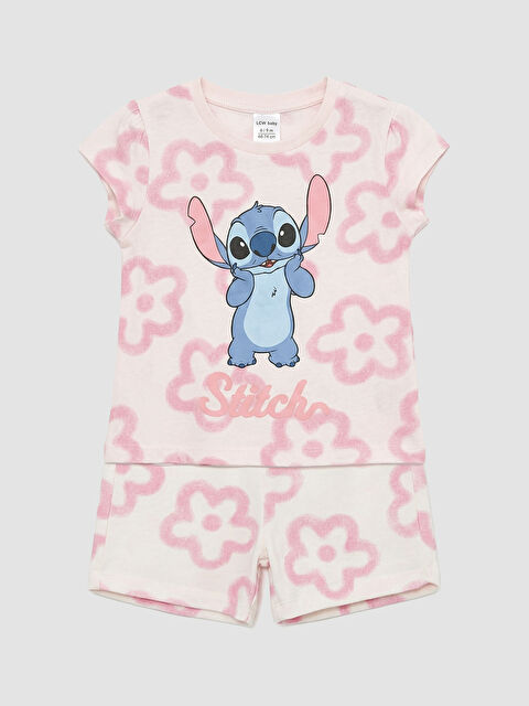 LCW baby Stitch Baskılı Kız Bebek Tişört ve Şort - S6BL80Z1-LSZ