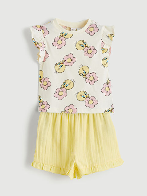 LCW baby Tweety Print Baby Girl's Blouse and Shorts - S6BL83Z1-LRA