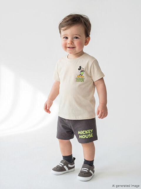 LCW baby Mickey Mouse Baskılı Erkek Bebek Tişört ve Şort - S6BM07Z1-FDV