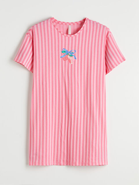 LCW DREAM Bisiklet Yaka Çizgili Kadın Gecelik - S6BO26Z8-LHK