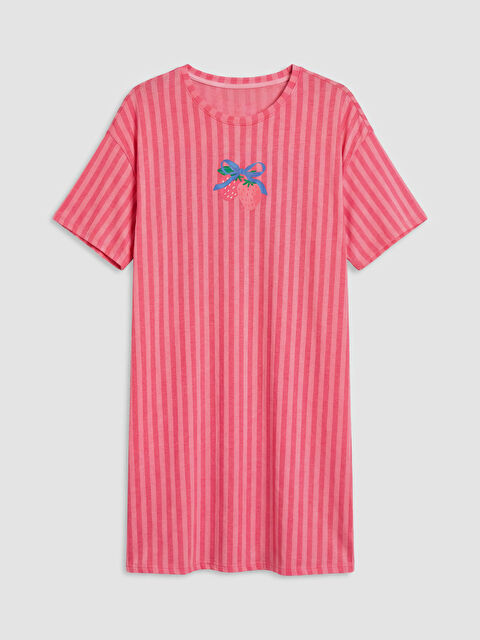 LCW DREAM Bisiklet Yaka Çizgili Kadın Gecelik - S6BO26Z8-LHK
