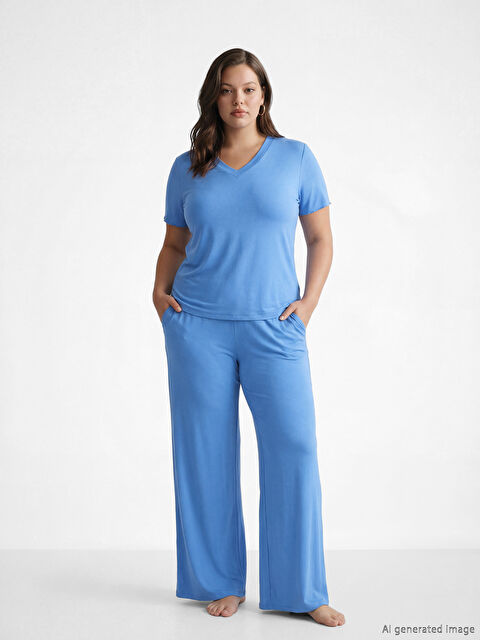 LCW DREAM Women's V-Neck Pajama Set - S6BO35Z8-K6J