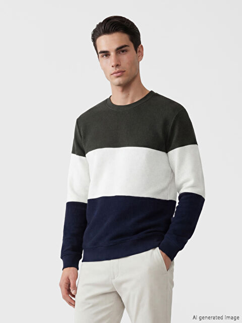 LCW Vision Crew Neck Color Block Men's Sweatshirt