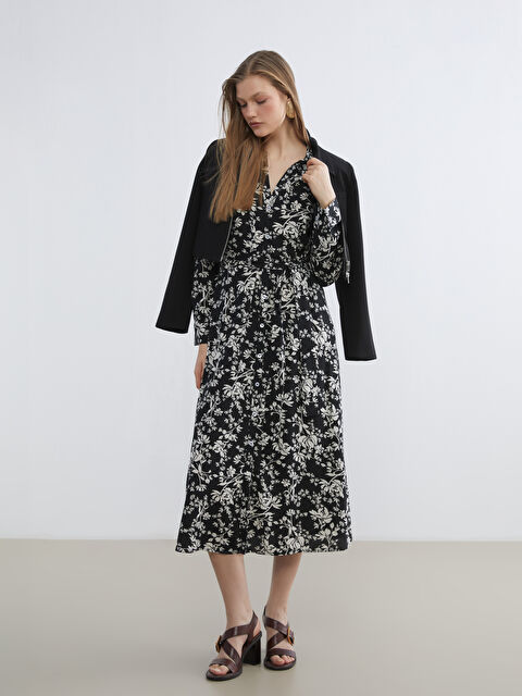 LCW Vision Гүлді өрнекті поплин жейде-көйлек белдікпен - S6BO61Z8-LQJ