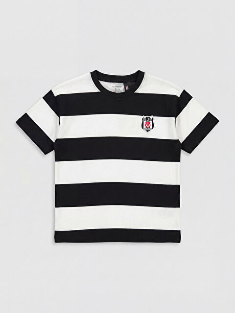 LCW Kids Beşiktaş Lisanslı Çizgili Erkek Çocuk Tişört