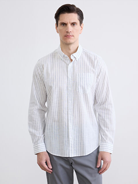 LCWAIKIKI Classic قميص بوبلين مُخَطَّط بقصة عادية للرجال