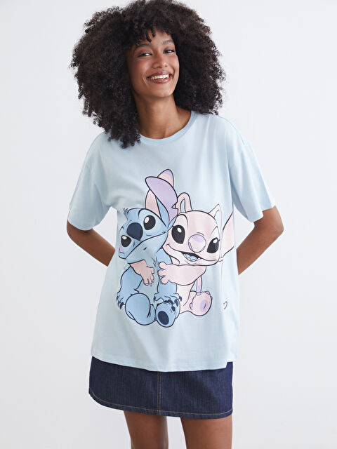 XSIDE Stitch ve Angel Baskılı Kadın Tişört - S6BQ67Z8-JNP