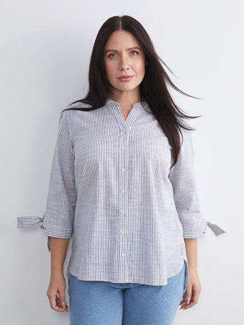 LCW Grace Plus Size Off-the-Shoulder Striped Women's Shirt - S6BQ73Z8-LGR