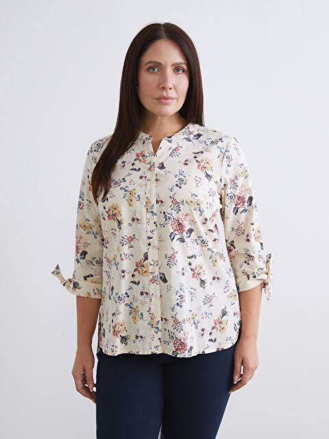LCW Grace Notch Neck Floral Women's Shirt - S6BQ74Z8-LQB