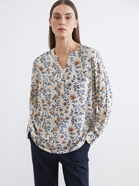 LCW Grace Floral blouse with an asymmetrical neckline. - S6BQ76Z8-LQB
