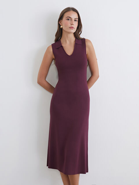 LCW EVERYDAY Polo Collar Knit Dress - S6BS17Z8-14F