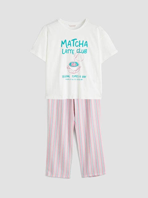 LCW DREAM Bisiklet Yaka Baskılı Kadın Pijama Takım - S6BS19Z8-F9C