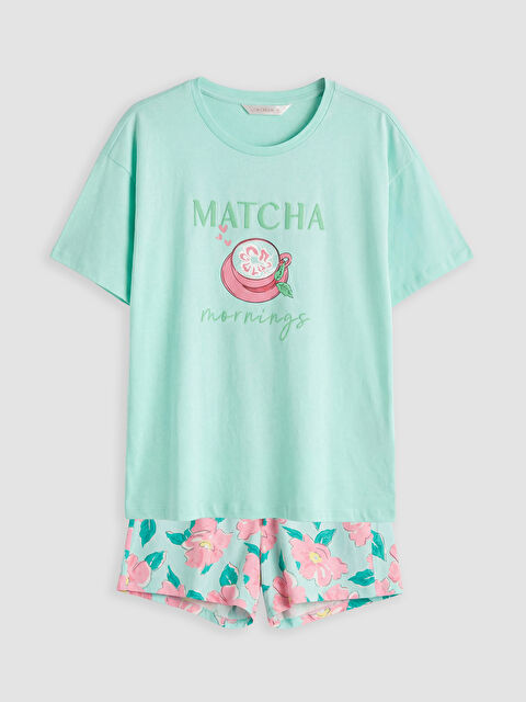 LCW DREAM Bisiklet Yaka Baskılı Kadın Şortlu Pijama Takımı - S6BS22Z8-LU2