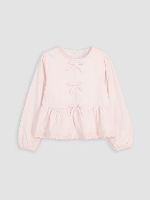 LCW Kids بلوزة بنات بكول مدور وتفاصيل ديال فيونكة
