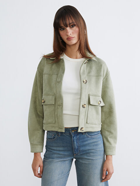 LCW Vision Women's Shirt Collar Suede Look Jacket - S6BT36Z8-8JH