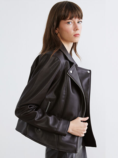 LCW Vision ქალი ყავისფერი ხელოვნური ტყავის ქურთუკი - S6BT37Z8-D2N