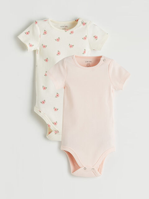 LCW baby بدلة جسم بنات مواليد مزهرة بسناپ 2 باك