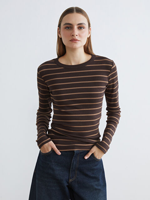 LCWAIKIKI Basic Bisiklet Yaka Çizgili Kadın Body - S6BU47Z8-LEX