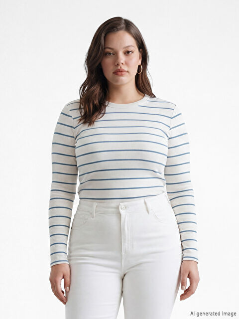 LCW EVERYDAY Women's Striped Crew Neck Bodysuit - S6BU47Z8-LFN