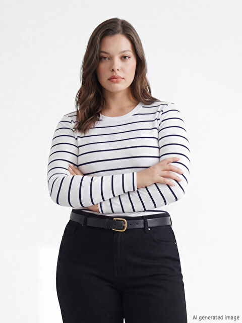 LCW EVERYDAY Bisiklet Yaka Çizgili Kadın Body