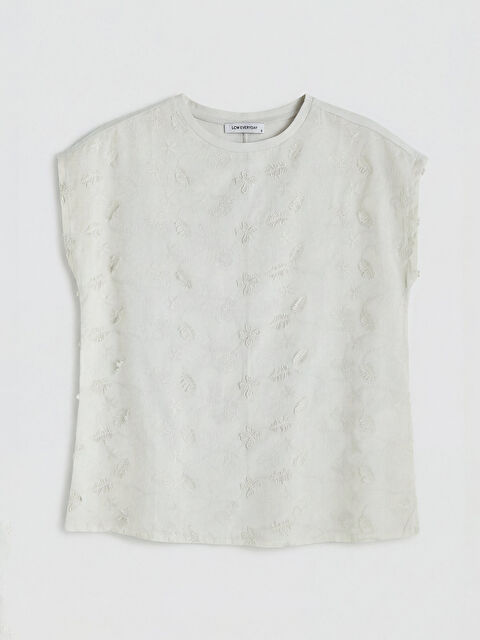 LCW EVERYDAY Bisiklet Yaka Nakışlı Kadın Tişört