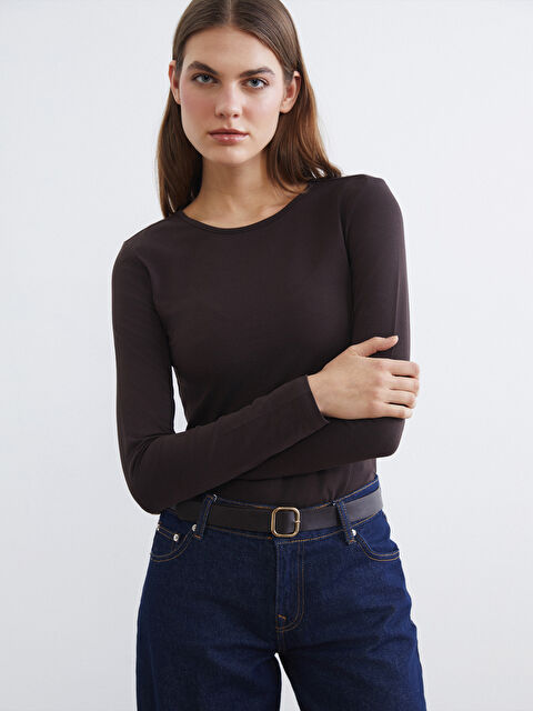 LCWAIKIKI Classic Bisiklet Yaka Kadın Tişört - S6BU64Z8-HMK