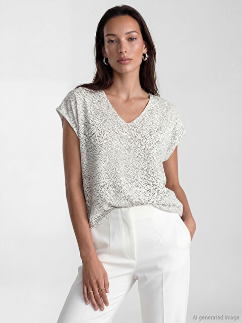 LCW EVERYDAY V Neck Polka Dot Women's T-Shirt