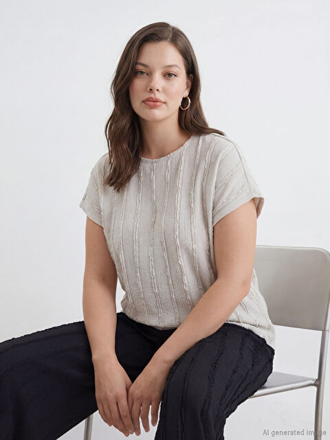 LCWAIKIKI Classic Crew Neck Textured Blouse - S6BU66Z8-QYF