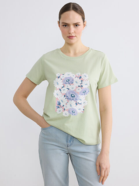 LCW EVERYDAY Bisiklet Yaka Çiçek Baskılı Kadın Tişört - S6BU67Z8-G2G