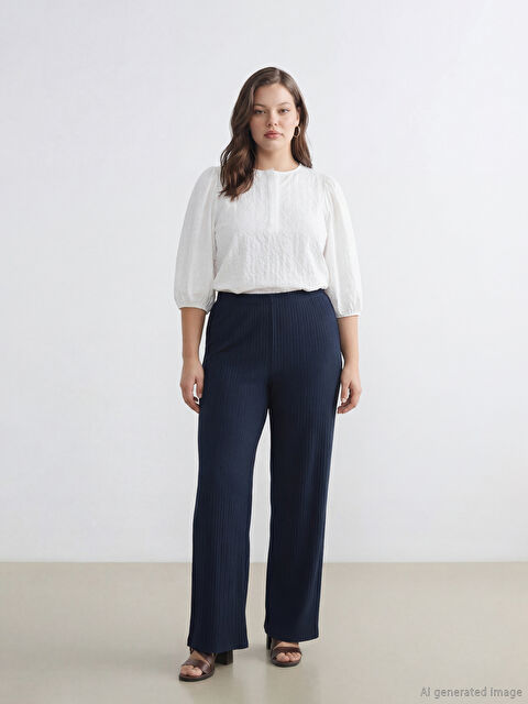 LCWAIKIKI Basic Textured Women's Trousers with Elastic Waistband - S6BU72Z8-E1J