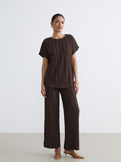 LCWAIKIKI Classic ელასტიური წელი ტექსტურირებული ქალის შარვალი - S6BU86Z8-JR3