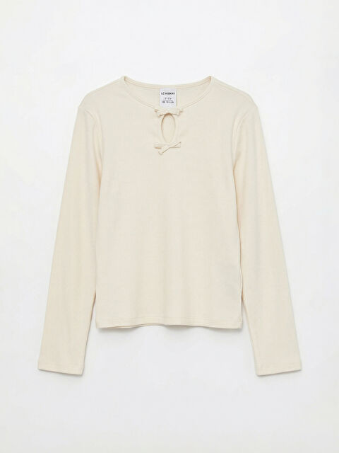 LCW Kids Girl's T-shirt with a round neck and bow detail. - S6BV05Z4-FDU