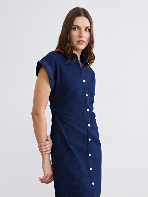 LCW Comfort Көйлек жағалы жиналған деним көйлек - S6BV07Z8-309