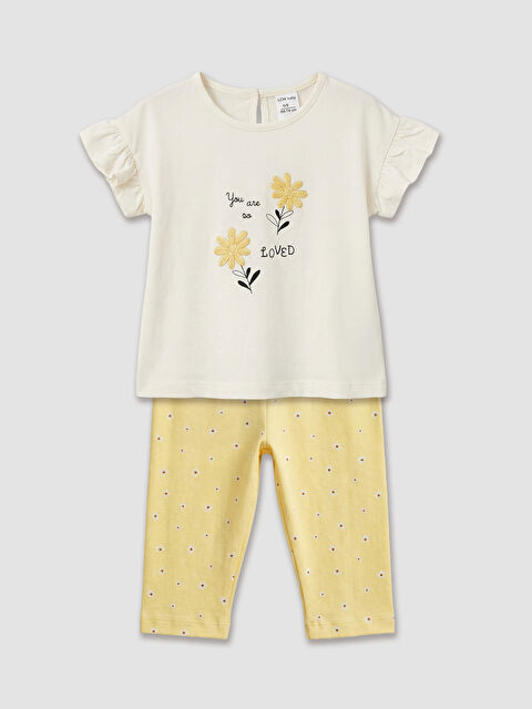 LCW Kids تيشيرت بناتي مزين بالورود مع ليجنز - S6BV26Z1-FDU