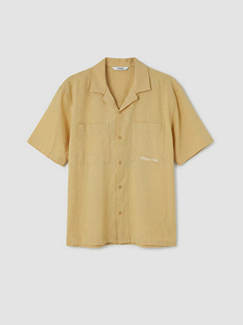 XSIDE Regular Fit Nakışlı Keten Karışımlı Erkek Gömlek