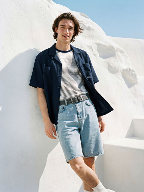 XSIDE Regular Fit Nakışlı Keten Karışımlı Erkek Gömlek