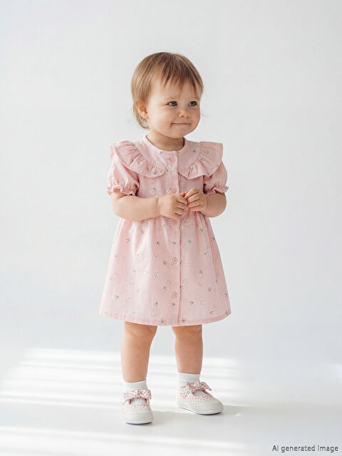 LCW baby Bebe Yaka Çiçekli Kız Bebek Elbise