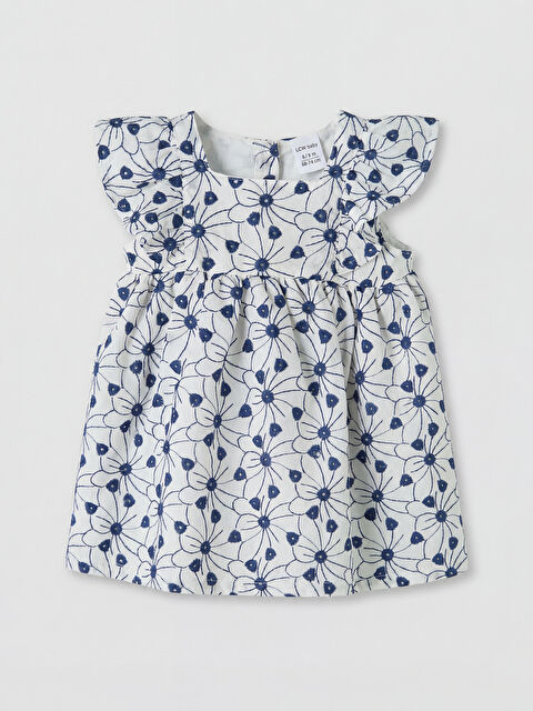 LCW baby Kare Yaka Nakışlı Kız Bebek Elbise