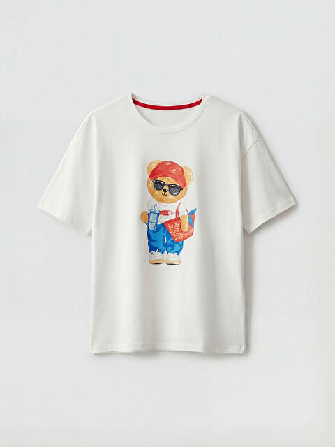 LCW DREAM Bisiklet Yaka Ayı Baskılı Kadın Pijama Üstü