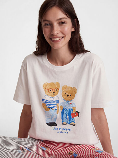 LCW DREAM Set de pijamale pentru femei, imprimat, cu guler rotund