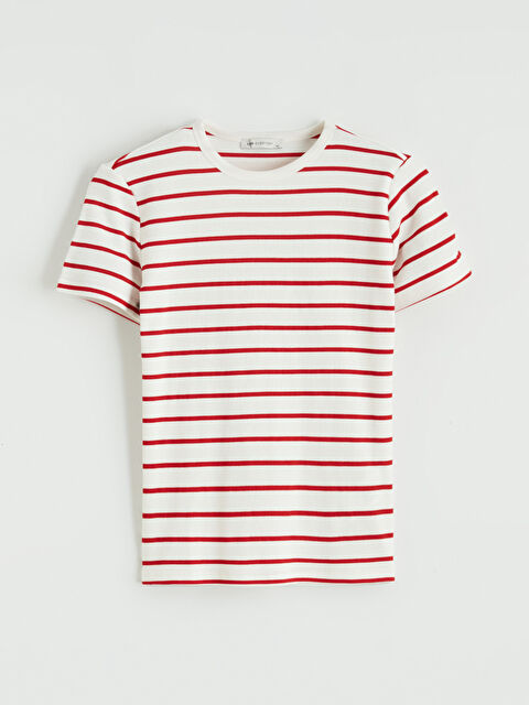 LCWAIKIKI Classic Bisiklet Yaka Çizgili Kadın Tişört - S6BY98Z8-E48