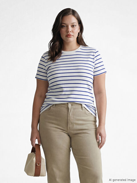 LCW EVERYDAY Women's Striped Crew Neck T-Shirt - S6BY98Z8-MRQ