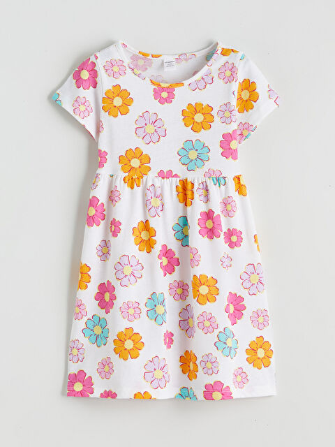 LCW Kids მრგვალი საყელო ყვავილოვანი გოგონების კაბა - S6CA28Z1-LRA