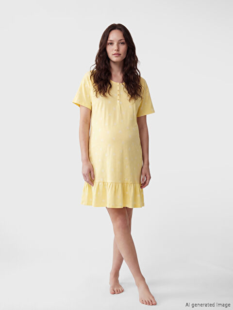 LCW DREAM Bisiklet Yaka Fiyonk Baskılı Hamile Gecelik