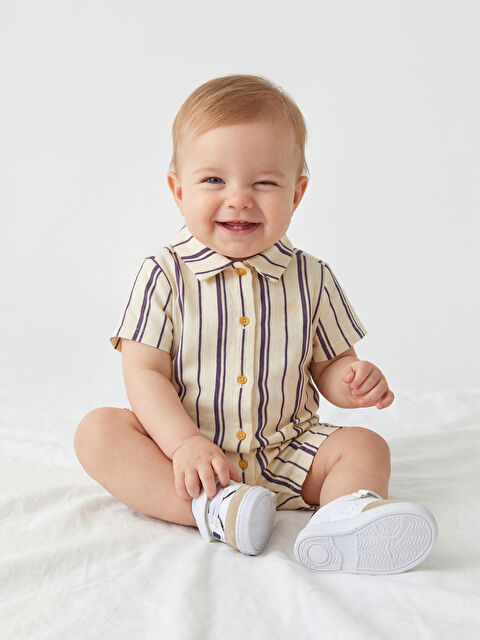 LCW baby Gömlek Yaka Çizgili Erkek Bebek Tulum