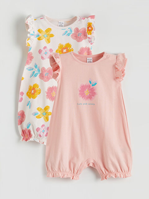 LCW baby Bisiklet Yaka Çiçekli Kız Bebek Tulum 2'li - S6CB20Z1-QWH