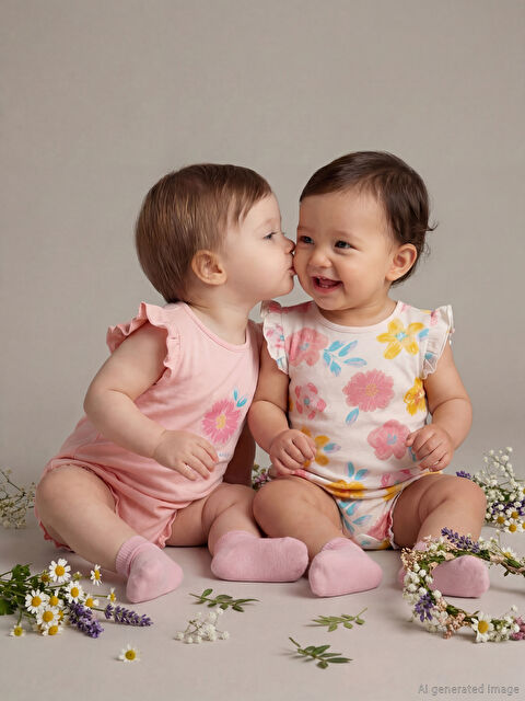 LCW baby Bisiklet Yaka Çiçekli Kız Bebek Tulum 2'li - S6CB20Z1-QWH