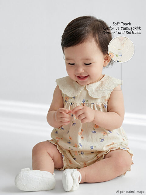 LCW baby Bebe Yaka Çiçekli Kız Bebek Tulum