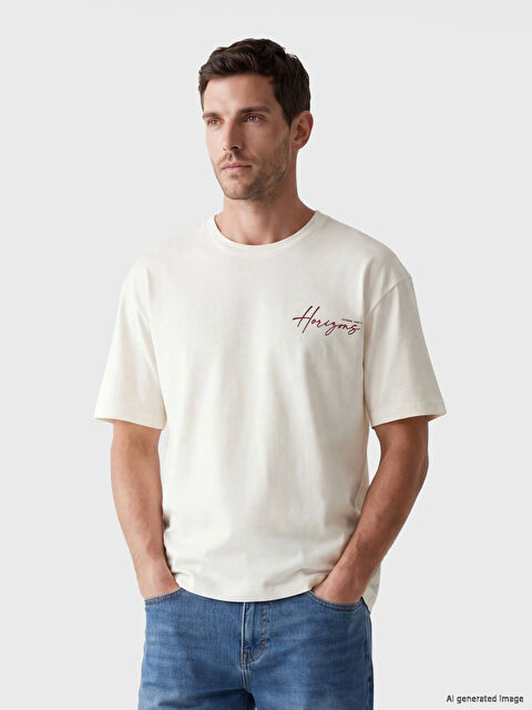 LC WAIKIKI Oversize Bisiklet Yaka Baskılı Penye Erkek Tişört