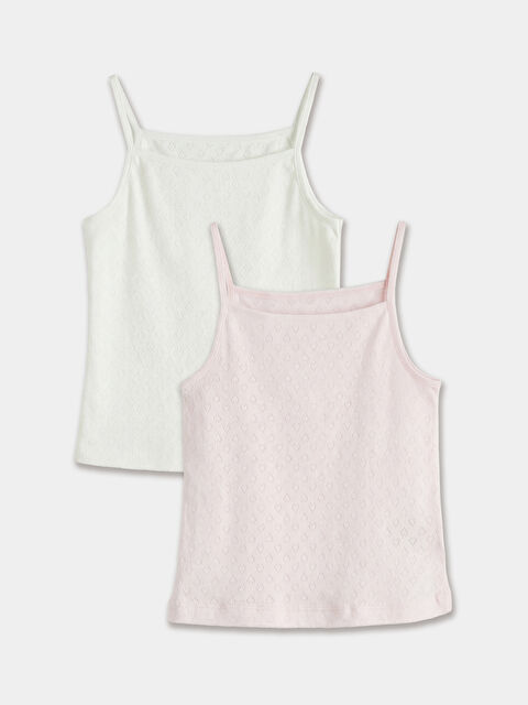 LCW Kids Kare Yaka Kalp Desenli Kız Çocuk 2'li Atlet - S6CD07Z1-QVS